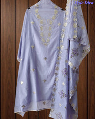 SD1136 - Mul Cotton Unstitched Suit with Pita Work, Block Print Dupatta & Matching Kurta