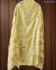 SD1136 - Mul Cotton Unstitched Suit with Pita Work, Block Print Dupatta & Matching Kurta