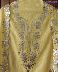SD1136 - Mul Cotton Unstitched Suit with Pita Work, Block Print Dupatta & Matching Kurta