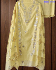 SD1136 - Mul Cotton Unstitched Suit with Pita Work, Block Print Dupatta & Matching Kurta