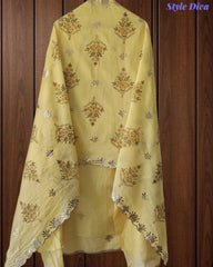 SD1136 - Mul Cotton Unstitched Suit with Pita Work, Block Print Dupatta & Matching Kurta