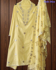 SD1136 - Mul Cotton Unstitched Suit with Pita Work, Block Print Dupatta & Matching Kurta