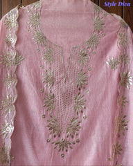 SD1136 - Mul Cotton Unstitched Suit with Pita Work, Block Print Dupatta & Matching Kurta