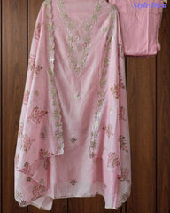 SD1136 - Mul Cotton Unstitched Suit with Pita Work, Block Print Dupatta & Matching Kurta