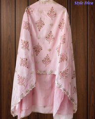 SD1136 - Mul Cotton Unstitched Suit with Pita Work, Block Print Dupatta & Matching Kurta