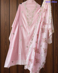 SD1136 - Mul Cotton Unstitched Suit with Pita Work, Block Print Dupatta & Matching Kurta