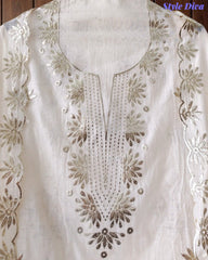 SD1136 - Mul Cotton Unstitched Suit with Pita Work, Block Print Dupatta & Matching Kurta