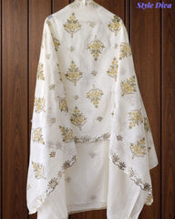 SD1136 - Mul Cotton Unstitched Suit with Pita Work, Block Print Dupatta & Matching Kurta