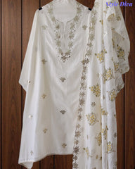 SD1136 - Mul Cotton Unstitched Suit with Pita Work, Block Print Dupatta & Matching Kurta