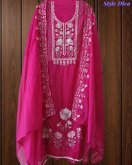 SD1127 - Mul Cotton Unstitched Suit with Laser Cut Work, Overall Embroidery & Matching Embroidered Dupatta