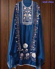 SD1127 - Mul Cotton Unstitched Suit with Laser Cut Work, Overall Embroidery & Matching Embroidered Dupatta