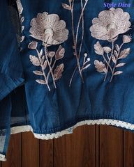 SD1127 - Mul Cotton Unstitched Suit with Laser Cut Work, Overall Embroidery & Matching Embroidered Dupatta