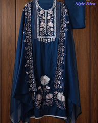 SD1127 - Mul Cotton Unstitched Suit with Laser Cut Work, Overall Embroidery & Matching Embroidered Dupatta