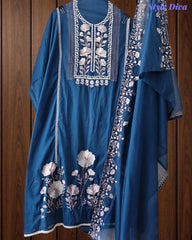 SD1127 - Mul Cotton Unstitched Suit with Laser Cut Work, Overall Embroidery & Matching Embroidered Dupatta