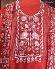 SD1127 - Mul Cotton Unstitched Suit with Laser Cut Work, Overall Embroidery & Matching Embroidered Dupatta
