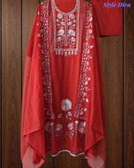 SD1127 - Mul Cotton Unstitched Suit with Laser Cut Work, Overall Embroidery & Matching Embroidered Dupatta