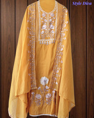 SD1127 - Mul Cotton Unstitched Suit with Laser Cut Work, Overall Embroidery & Matching Embroidered Dupatta