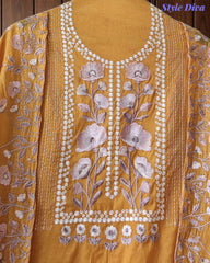 SD1127 - Mul Cotton Unstitched Suit with Laser Cut Work, Overall Embroidery & Matching Embroidered Dupatta