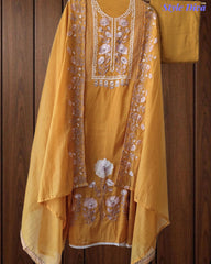 SD1127 - Mul Cotton Unstitched Suit with Laser Cut Work, Overall Embroidery & Matching Embroidered Dupatta