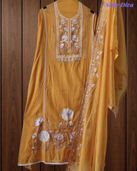 SD1127 - Mul Cotton Unstitched Suit with Laser Cut Work, Overall Embroidery & Matching Embroidered Dupatta