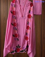SD1104 - Mul Cotton Unstitched Suit with Crochet Neck Work, Embroidered Dupatta & Delicate Lace Detailing