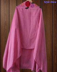 SD1104 - Mul Cotton Unstitched Suit with Crochet Neck Work, Embroidered Dupatta & Delicate Lace Detailing