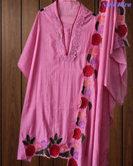 SD1104 - Mul Cotton Unstitched Suit with Crochet Neck Work, Embroidered Dupatta & Delicate Lace Detailing