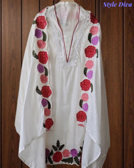SD1104 - Mul Cotton Unstitched Suit with Crochet Neck Work, Embroidered Dupatta & Delicate Lace Detailing
