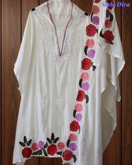 SD1104 - Mul Cotton Unstitched Suit with Crochet Neck Work, Embroidered Dupatta & Delicate Lace Detailing