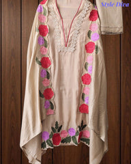 SD1104 - Mul Cotton Unstitched Suit with Crochet Neck Work, Embroidered Dupatta & Delicate Lace Detailing