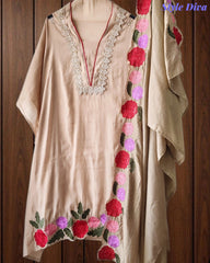SD1104 - Mul Cotton Unstitched Suit with Crochet Neck Work, Embroidered Dupatta & Delicate Lace Detailing