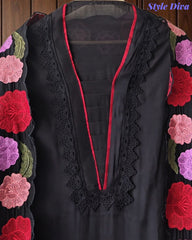 SD1104 - Mul Cotton Unstitched Suit with Crochet Neck Work, Embroidered Dupatta & Delicate Lace Detailing