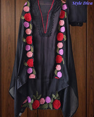 SD1104 - Mul Cotton Unstitched Suit with Crochet Neck Work, Embroidered Dupatta & Delicate Lace Detailing