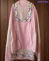 SD1121 - Jamdani Cotton Unstitched Suit with Crochet Lacing, 3D Flower Detailing & Matching Dupatta (Copy)