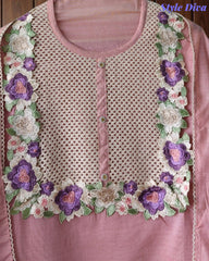 SD1121 - Jamdani Cotton Unstitched Suit with Crochet Lacing, 3D Flower Detailing & Matching Dupatta (Copy)