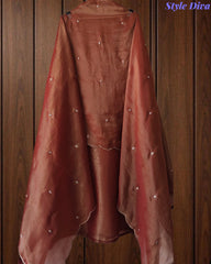 SD1104 - Shimmer Tissue Unstitched Suit with Sequin Neck Work, Scalloped Dupatta & Sequin Highlighting