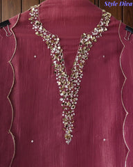 SD1104 - Shimmer Tissue Unstitched Suit with Sequin Neck Work, Scalloped Dupatta & Sequin Highlighting