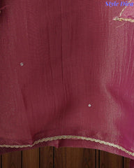 SD1104 - Shimmer Tissue Unstitched Suit with Sequin Neck Work, Scalloped Dupatta & Sequin Highlighting