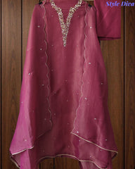 SD1104 - Shimmer Tissue Unstitched Suit with Sequin Neck Work, Scalloped Dupatta & Sequin Highlighting