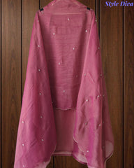 SD1104 - Shimmer Tissue Unstitched Suit with Sequin Neck Work, Scalloped Dupatta & Sequin Highlighting