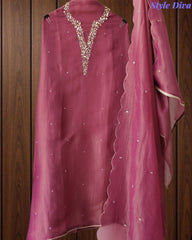 SD1104 - Shimmer Tissue Unstitched Suit with Sequin Neck Work, Scalloped Dupatta & Sequin Highlighting