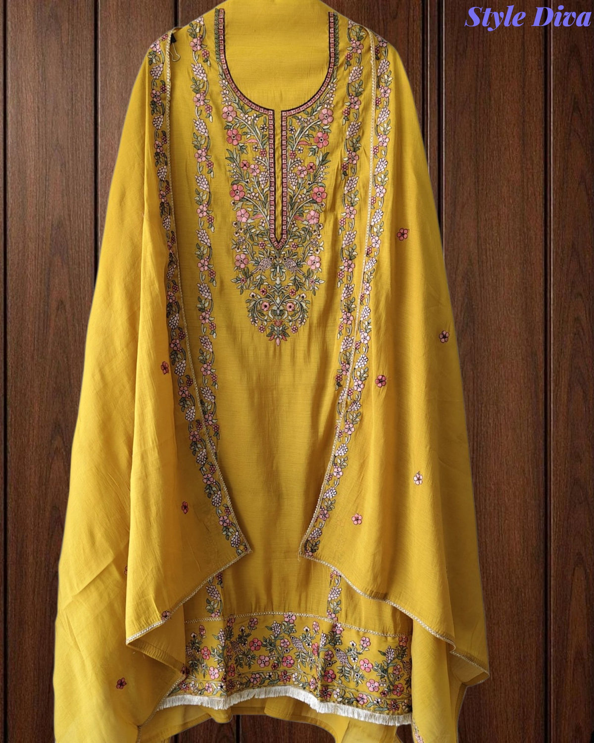 SD1102 - Mul Cotton Unstitched Suit with Colorful Floral Embroidery, Embroidered Kurta & Matching Dupatta