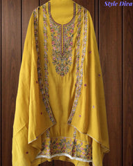 SD1102 - Mul Cotton Unstitched Suit with Colorful Floral Embroidery, Embroidered Kurta & Matching Dupatta