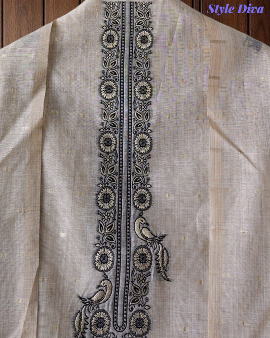 Designer Jamdani Cotton Banarasi Weave Unstitched Suit for Festive & Party Wear