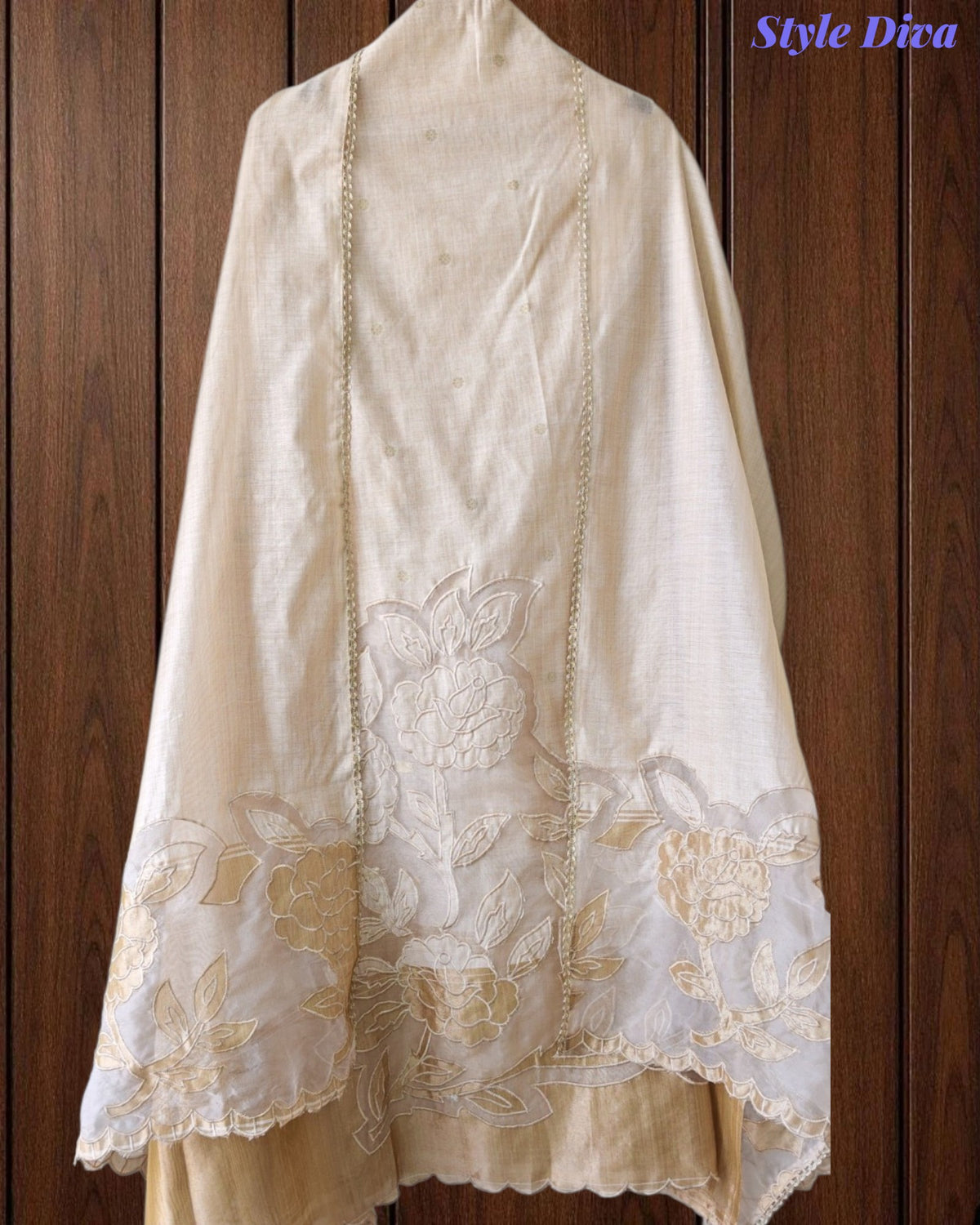 Jamdani Cotton Banarasi Unstitched Suit with Applique Embroidery, Traditional Weaves & Matching Dupatta