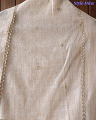 Jamdani Cotton Banarasi Unstitched Suit with Applique Embroidery, Traditional Weaves & Matching Dupatta