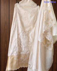 Jamdani Cotton Banarasi Unstitched Suit with Applique Embroidery, Traditional Weaves & Matching Dupatta