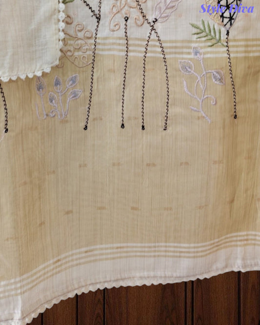 Jamdani Cotton Banarasi Unstitched Suit with Colorful Embroidery, Traditional Weaves & Matching Dupatta