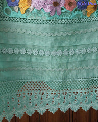 Mul Cotton Unstitched Suit with 3D Embroidery, Crochet Lacing & Matching Dupatta
