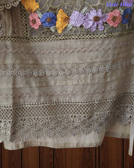 Mul Cotton Unstitched Suit with 3D Embroidery, Crochet Lacing & Matching Dupatta